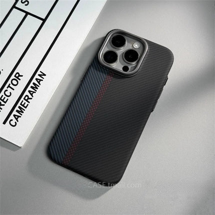 OKEYWOW iPhone 15/16/17 Pro Max relief carbon fiber MagSafe case with metal lens camera protection and hard PC cover