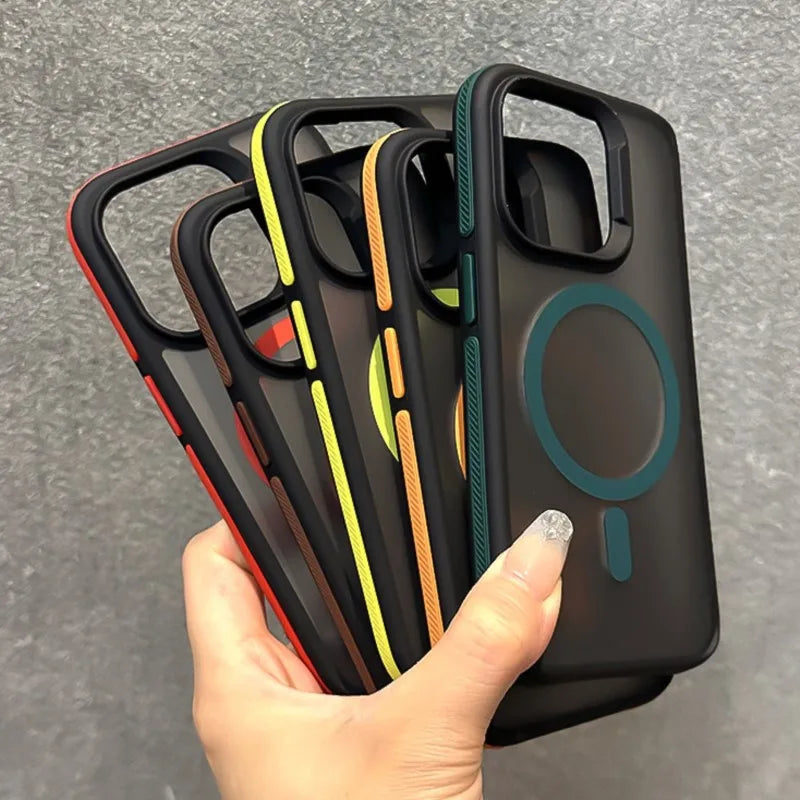 Shockproof Color Bumper Armor For Magsafe Case For iPhone 16 15 14 Plus 13 12 11 Pro Max Hybrid Wireless Charge Clear Cover