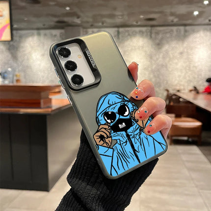 Samsung A series smartphone case featuring a masked character design, shockproof laser PC TPU cover by OKEYWOW.