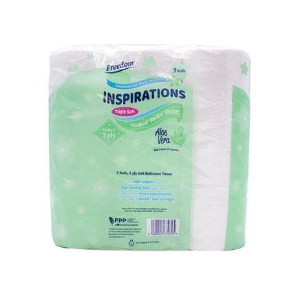 OKEYWOW Freedom Quilted Aloe Vera 9-pack of 3-ply luxury toilet paper rolls, soft and absorbent bathroom tissue.