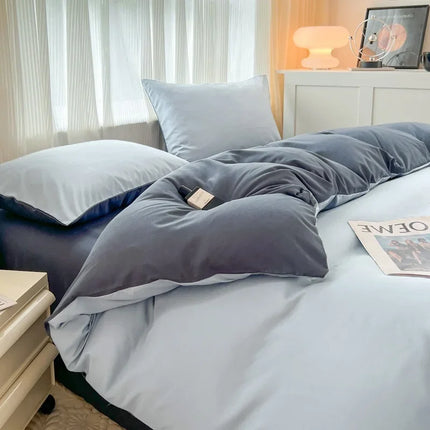 Okeywow solid color brushed fabric bedding set with duvet cover, pillowcases, bed sheets for single, queen, or king size beds