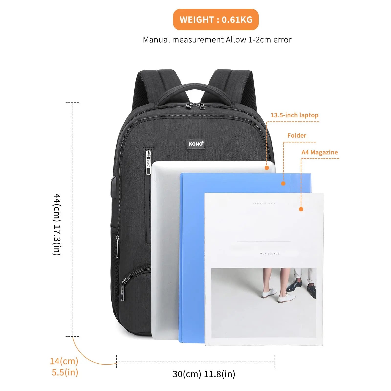 Travel Laptop Backpack with USB Port - Water Resistant 15.6 Inch Computer Bag for Work, School & Casual Use (Men/Women)