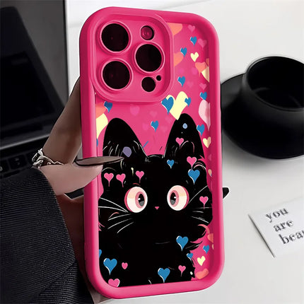 OKEYWOW iPhone cartoon cat silicone case for iPhone 15/14/13/12/11 Pro Max XR XS SE, shockproof soft cover with colorful cat design