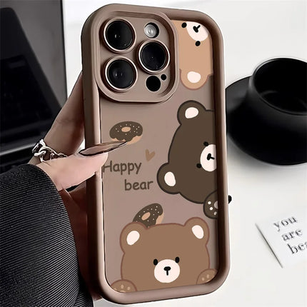 Silicone shockproof iPhone cartoon bear case by OKEYWOW for models 16, 15, 14, 13, 12, 11, Pro Max, XR, XS, SE with soft cover design
