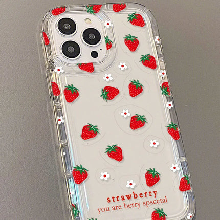 OKEYWOW iPhone strawberry flower shockproof case for iPhone 11 to 17 Pro Max, with airbag protection and floral design.