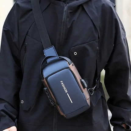 Men’s sling bag by OKEYWOW featuring oxford fabric, crossbody style, zip closure, and a phone pocket for daily commute.