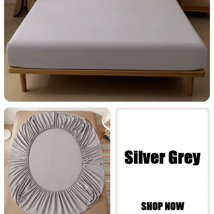 OKEYWOW cotton fitted sheet with elastic edge, non-slip mattress cover for single, double, queen, and king beds in various sizes