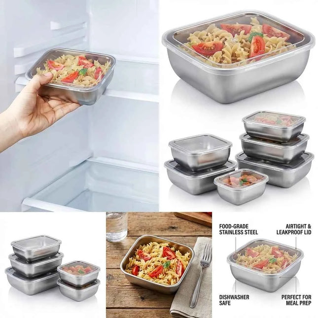 FreshSeal 5-Piece Stainless Steel Food Storage Container Set
