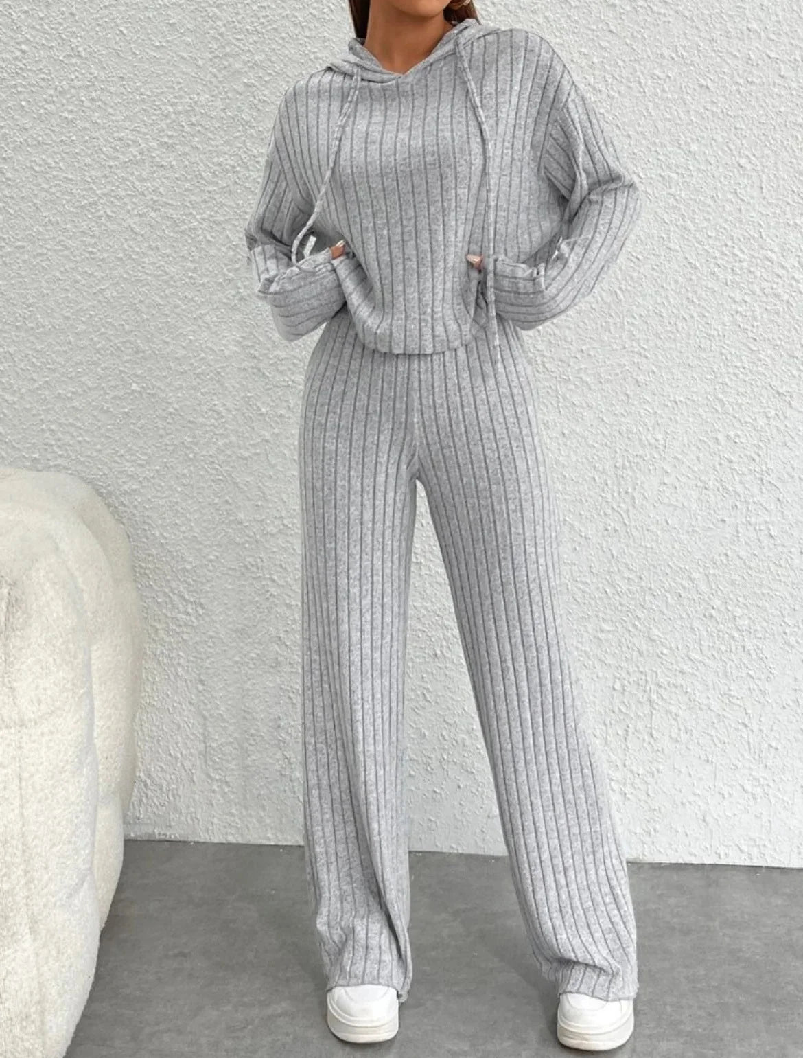 2024 New Arrival Women's Long Sleeve Hooded Casual Long Pants Loungewear Set: Daily Wear Fashion Women's Clothes Sets