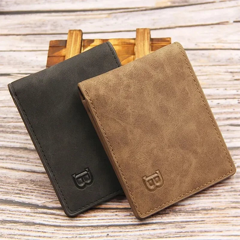 Men Short Wallet with Zipper Coin Pocket Fashion Soft Leather Men Horizontal Slim Money Purses Multifunctional Small Wallets
