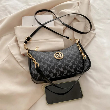 Vintage M Letter Crossbody Bag PU Leather Shoulder Messenger Tote Handbag Purse