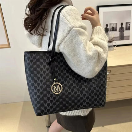 Large capacity OKEYWOW shoulder bag with letter print, luxury tote, clutch, retro design, ideal for commuters and daily use