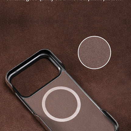 OKEYWOW iPhone 15/16/17 Series MagSafe leather case with magnetic pull-up back cover, genuine retro leather for secure protection.