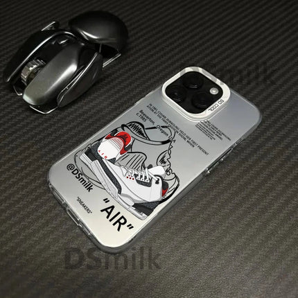 OKEYWOW iPhone sneakers case with laser TPU shockproof cover for iPhone 12 to 16, featuring a sneaker design on the back.
