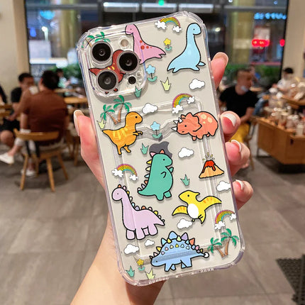 OKEYWOW iPhone dinosaur silicone case with card slot for models 12 to 17/16/15/14/13/11 Pro Max, soft cover with colorful dinosaur design