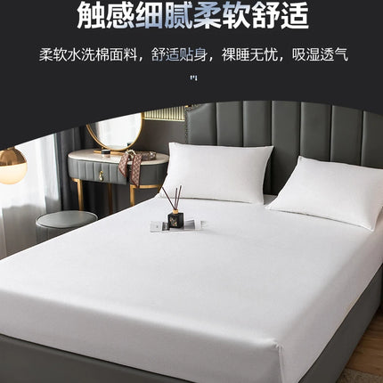 Okeywow solid color fitted mattress sheet in double size with elastic edges, suitable for single, double, and queen beds.