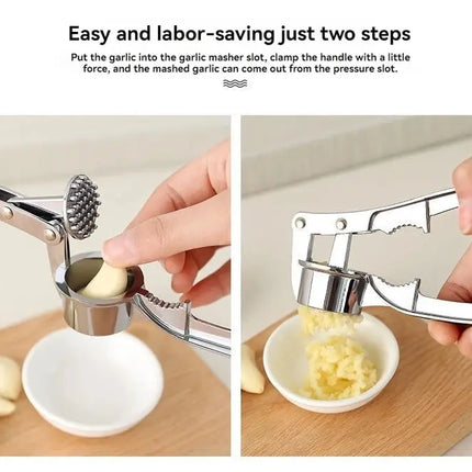 SteelGrip Garlic Press Zinc Alloy Stainless Steel Manual Anti Skid Multifunction Kitchen Crusher Tool