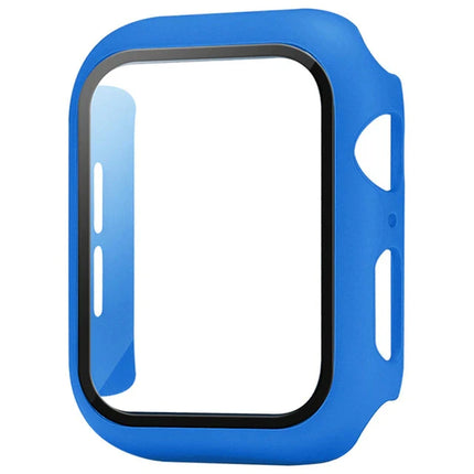 OKEYWOW Apple Watch tempered glass bumper case and screen protector for Series 9 to SE, fits 38mm to 45mm models.
