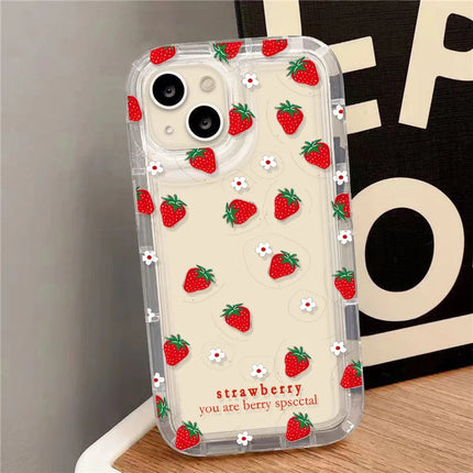 Okeywow iPhone case with strawberry flower design, shockproof airbag cover for various iPhone models including Pro Max and XR.