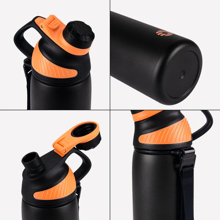 OkeyWOW FEIJIAN LKG stainless steel vacuum flask with double wall insulation, magnetic lid, leak-proof sports water bottle on a white background.