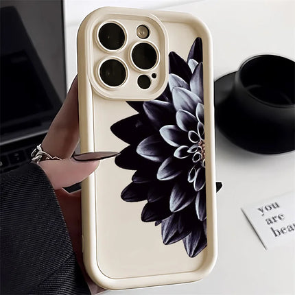 Pink silicone flower iPhone case with shockproof bumper for iPhone 11 to 17 Pro Max by OKEYWOW, showing floral design and protective edges.