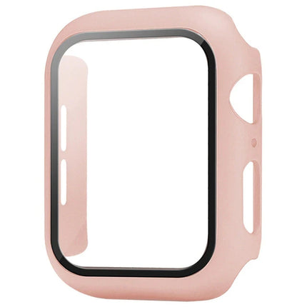 OKEYWOW Apple Watch tempered glass bumper case and screen protector for Series 9 to SE, in 38mm to 45mm sizes.