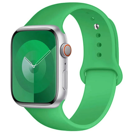 Apple Watch silicone sport strap by OKEYWOW for Series 9, Ultra, SE, and 3 in 38mm to 49mm sizes, shown on a smartwatch.