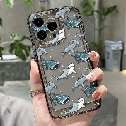OKEYWOW iPhone clear silicone shockproof case with shark, dolphin, and fish designs for iPhone 11, 12, 13, 14, 15, 16 Pro Max, XR, XS, SE