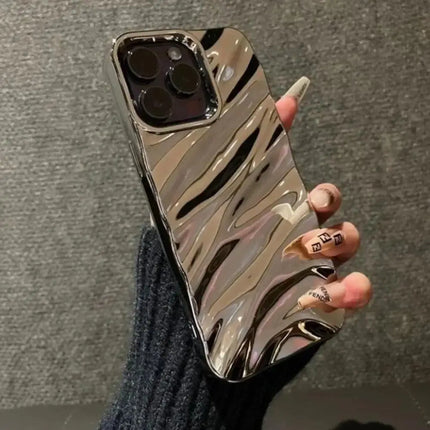Glossy soft shockproof iPhone case with 3D wave plating design for models 16/15/14/13/12/11 Pro Max XR XS SE 8/7 Plus by OKEYWOW