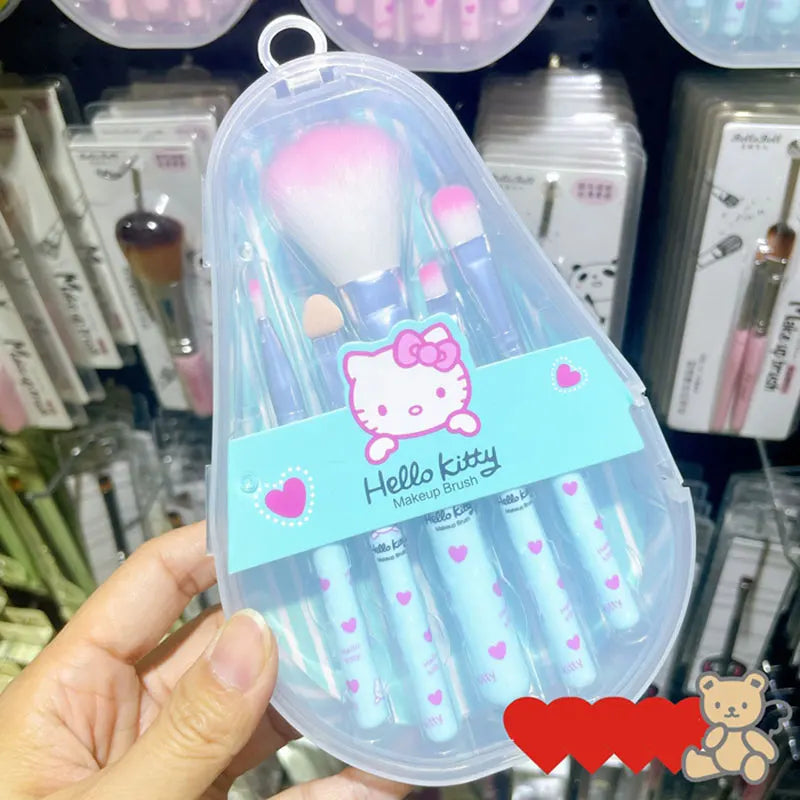 Sanrio Hello Kitty Makeup Brush Set: Anime Fashion Jewelry Blush, Eyebrow, Lip, Eyeshadow Brushes - Beauty Tools Girls' Gift with Box