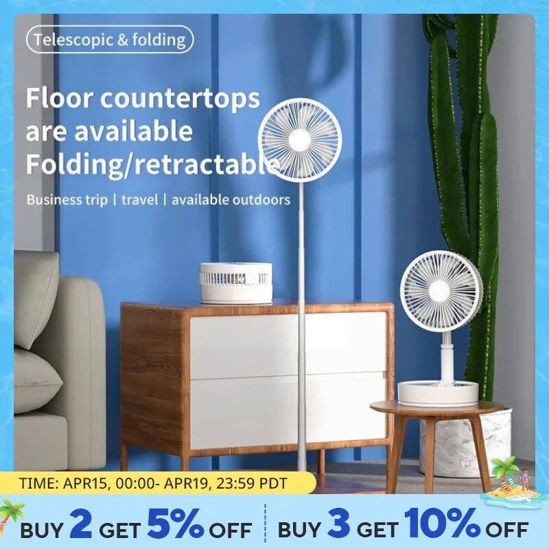 7200mah Portable Fan Rechargeable Mini Folding Telescopic Floor Low Noise Summer Fan Cooling For Household Bedroom