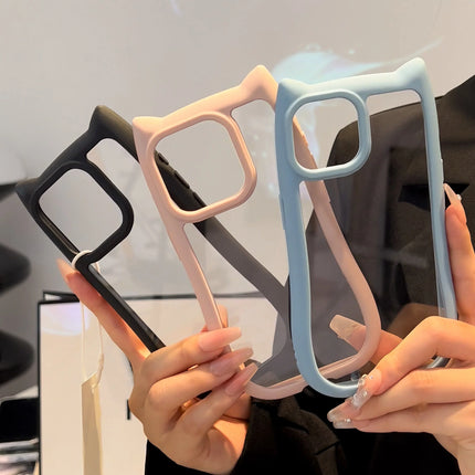 Transparent silicone cat ear iPhone case by OKEYWOW, shockproof cover for iPhone 11 to 17 Pro Max with cute feline ears design.