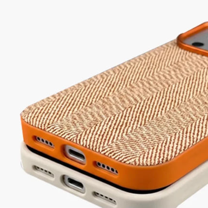 Heritage Weave PU Leather MagSafe Case for iPhone 17/16/15 Pro Max Alloy Lens Wireless Cover