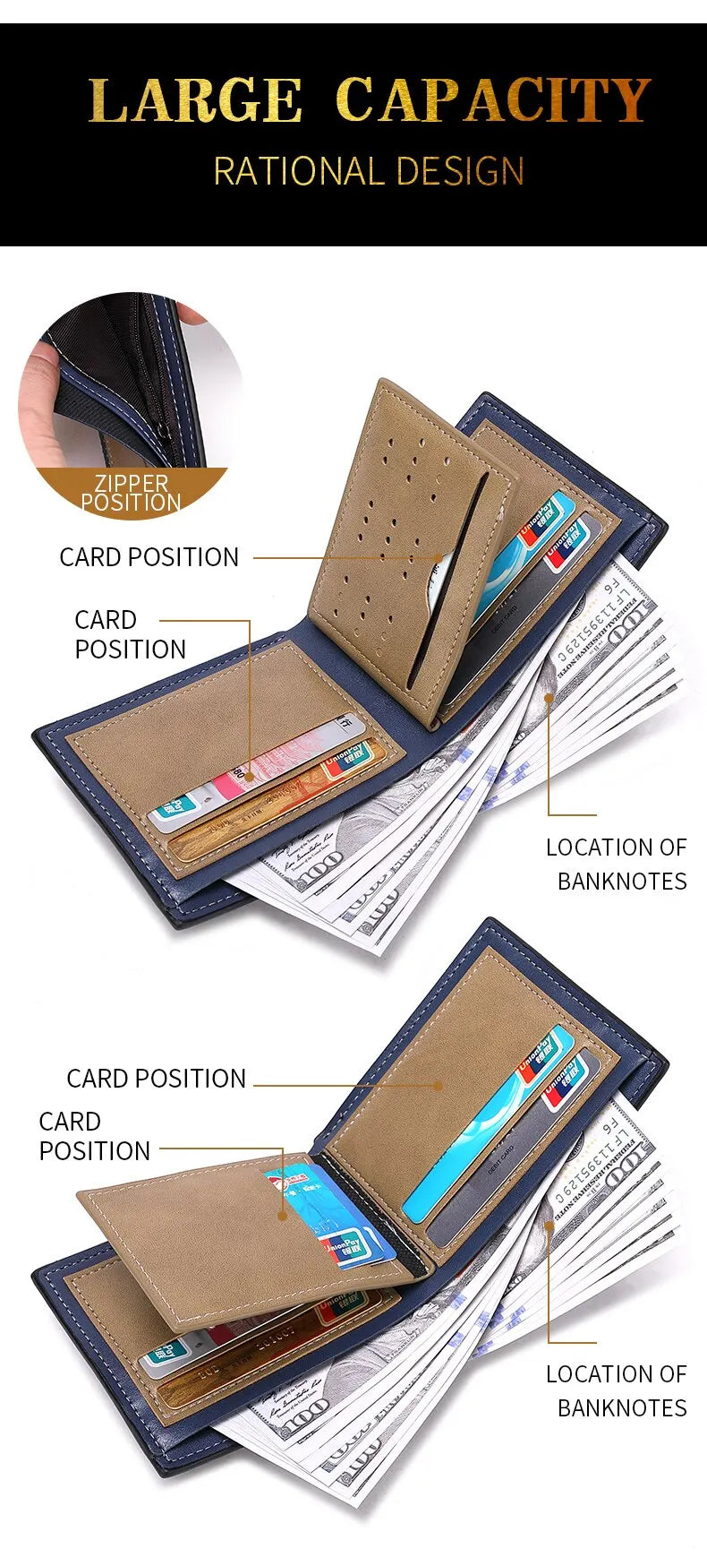 New Men's Horizontal Wallet Multi-Functional Business Zipper Coin For Men Wallet With Credit Card Holder