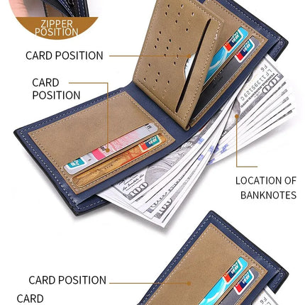 Men's horizontal multi-functional zipper wallet with credit card holder and coin pocket, by OKEYWOW, ideal for business and everyday use.