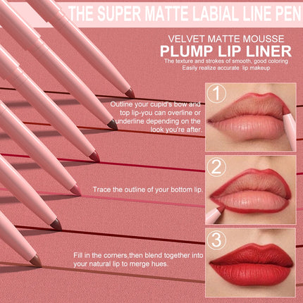 Velora Beauty 6pcs Lip Liner Set Waterproof Long Lasting Non Fade Smooth Color Makeup