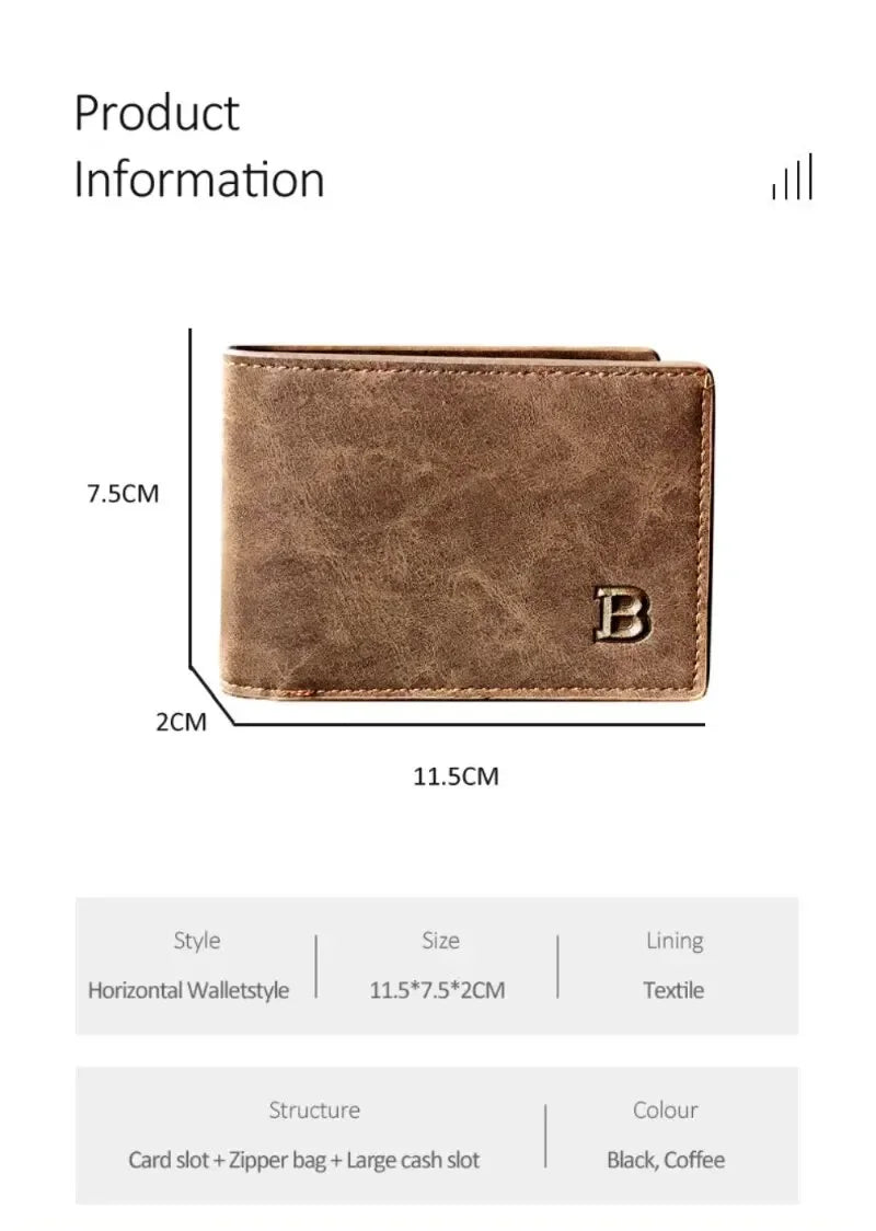 Men Short Wallet with Zipper Coin Pocket Fashion Soft Leather Men Horizontal Slim Money Purses Multifunctional Small Wallets
