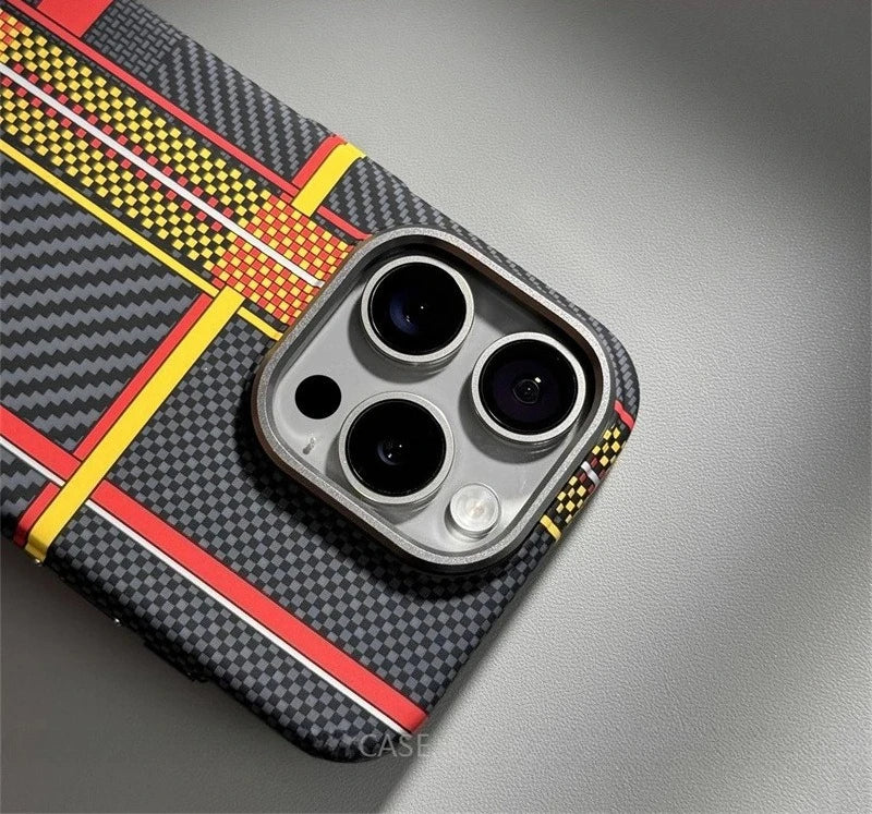 Relief Carbon Fiber MagSafe Case for iPhone 15 Pro Max 16 17 Pro Phone Cover Camera Metal Lens Protective Shell Hard PC Fundas