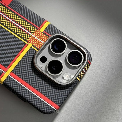 OKEYWOW iPhone 15/16/17 Pro Max relief carbon fiber MagSafe case with metal lens camera protection and hard PC cover.