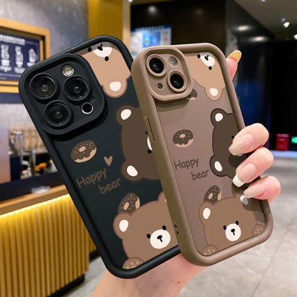 Silicone shockproof iPhone case with cartoon bear design for iPhone 13, 12, 11, XR, XS, SE, and Pro Max by OKEYWOW