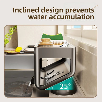 Stainless Steel Sink Storage Rack with Suction Cup Sponge Holder