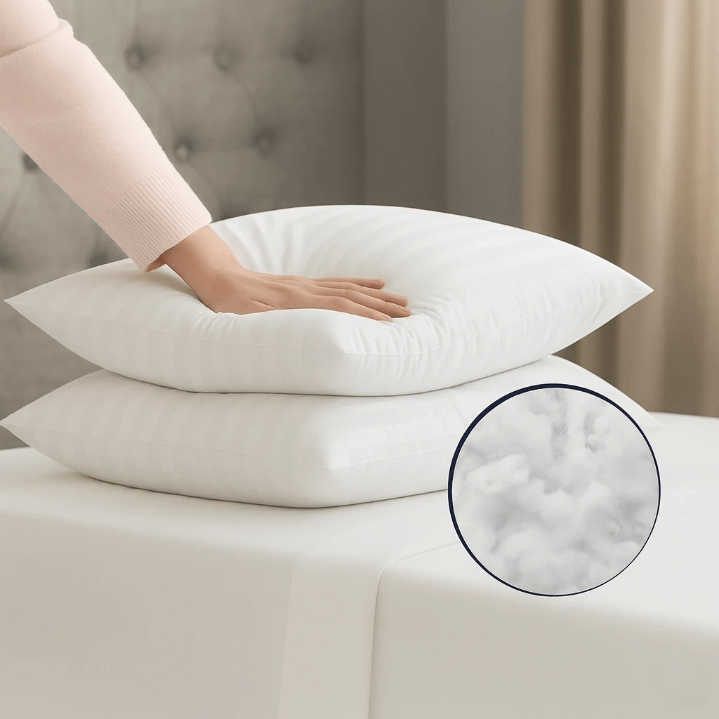 2-Pack Luxury Striped Filled Pillows – Extra Deep Bounce Back Bed Pillows for Back, Side & Stomach Sleepers – Soft, Breathable & Supportive – White or Grey – UK Standard Size