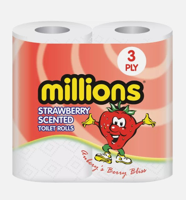 Millions Toilet Roll 3ply Strawberry Scented Soft Quilted Luxury Tissue Paper Strong & soft 40 Rolls