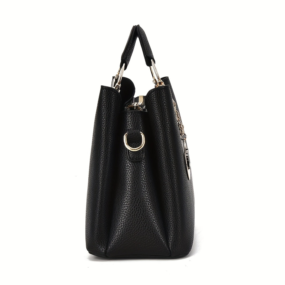 Elegant Handbag with Detachable Strap & Golden-Tone Leaf Pendant - Multi-Color (Beige/Coffee/Khaki/Pink/Wine/Black) Zipper Closure Tote, Golden Hardware, Durable Shoulder Bag for, Travel, Everyday Use