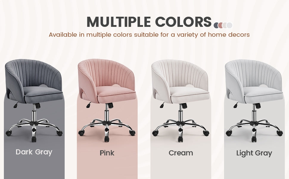 Costoffs Velvet Office Chair Tufted Desk Chair with Height Adjustable Seat, Swivel Barrel Accent Chair with Rolling Wheels for Home Office, Pink/White/Cream/Dark Grey/Light Grey