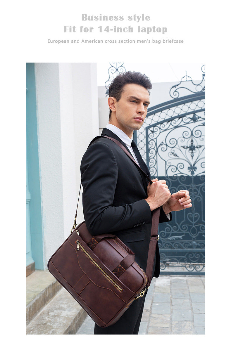 Vintage Business Office Handbag Men's Real-leather Bag Briefcase