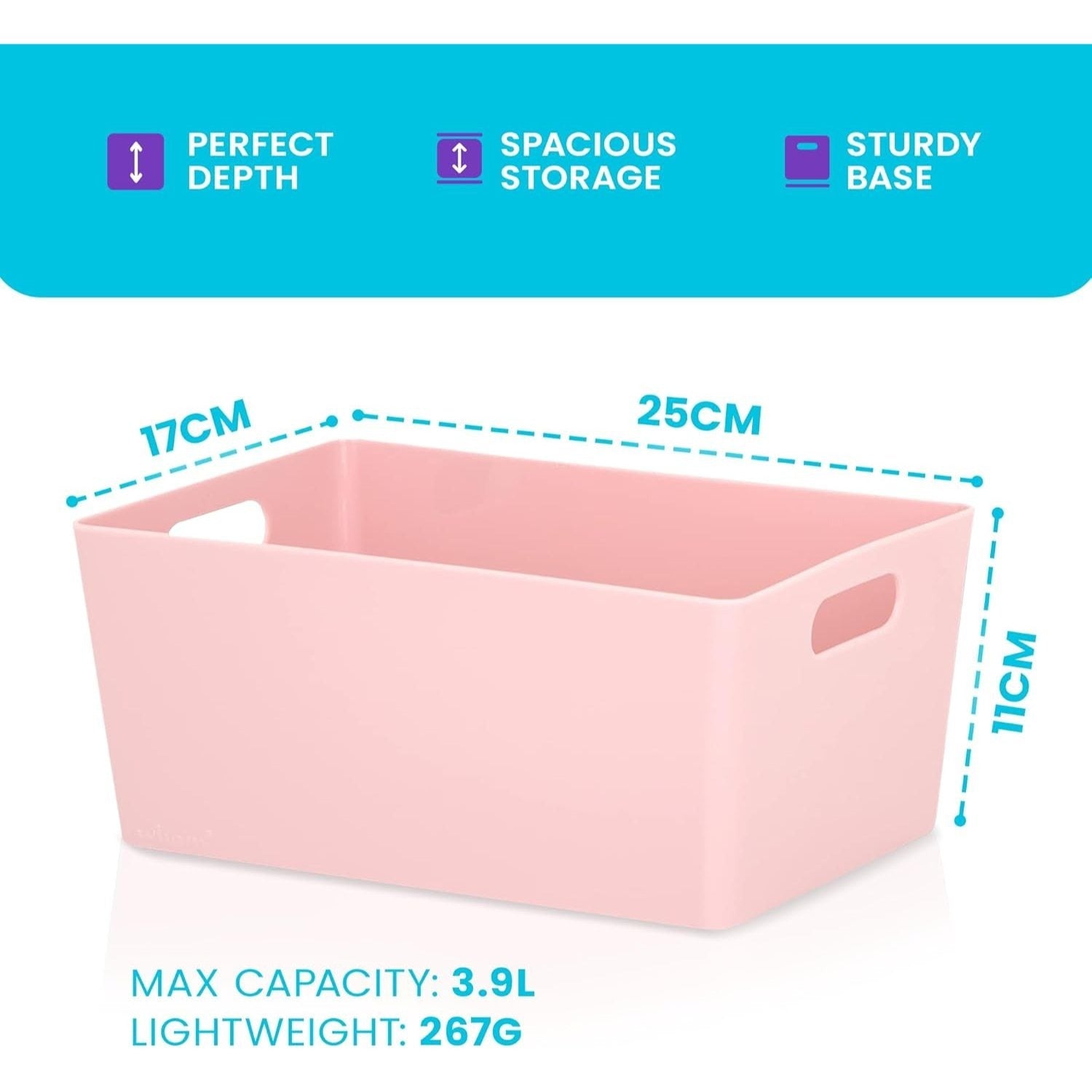 Niftii 5-Pack Plastic Storage Baskets with Sturdy Handles, Lightweight & Durable Design, Ideal for Kitchen, Bathroom, and Cleaning Organisation, 3.9L Capacity, 17 x 25 x 11cm