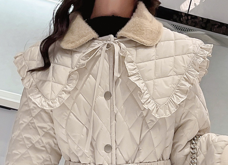 New Girl's Cotton Padded Clothes: New Style Westernized Double Collar Plush Diamond Cotton Clothes. Middle-Aged Warm Coat