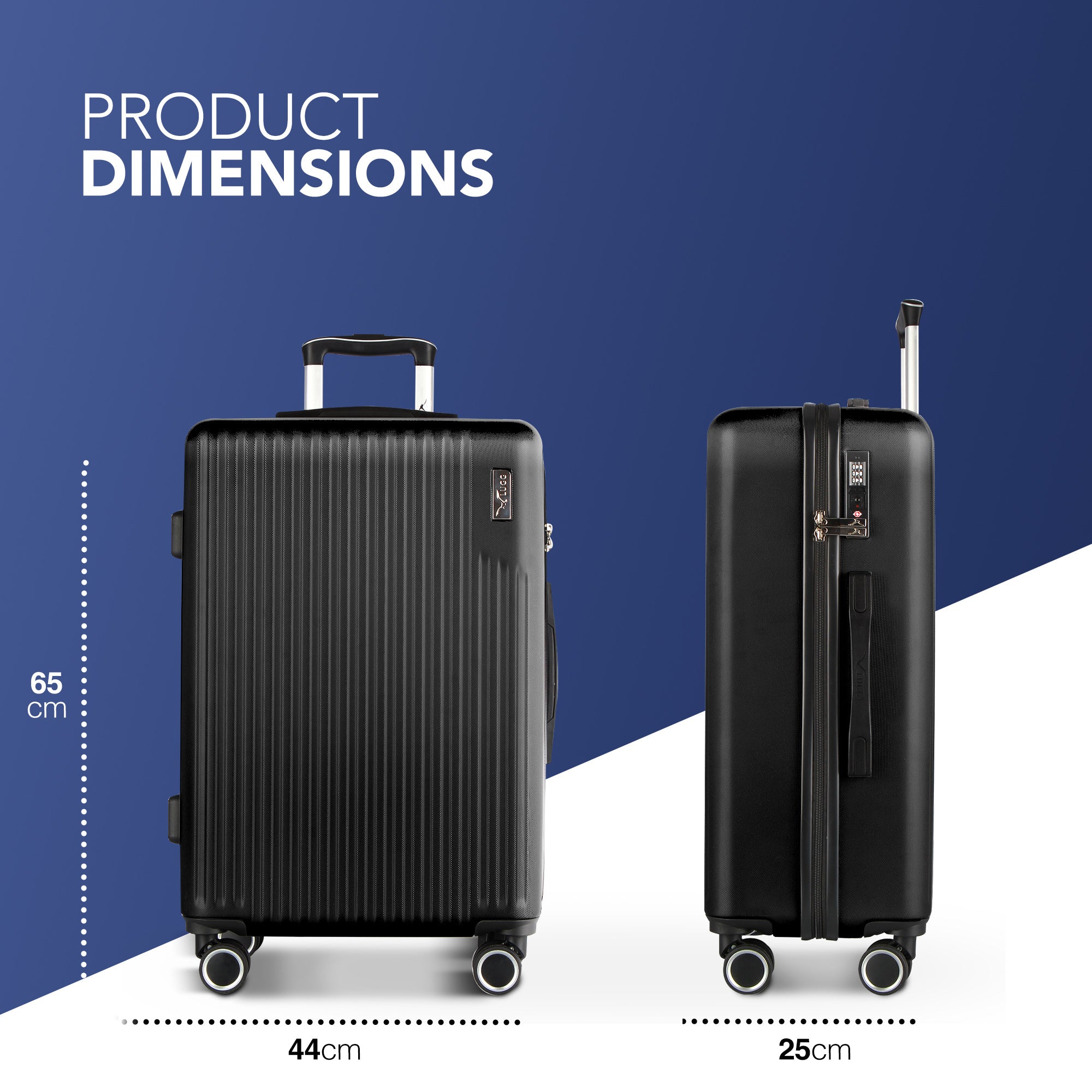 LUGG 65 x 25 x 44cm Vacay Suitcase ABS Luggage with TSA Indent Lock, Aluminium Trolley Handle, 360° Spinner Wheels, Water-Resistant & Durable Material - Airline Compatible (24inch)