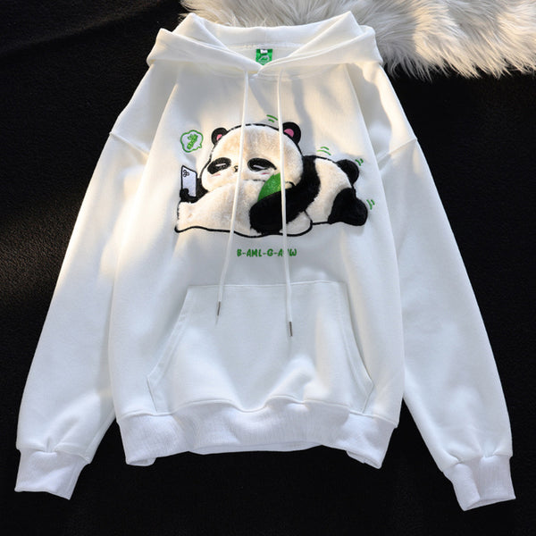 Flocking Cute Panda Hooded Sweater Men And Women Autumn Loose Bf Idle Style Couple Coat